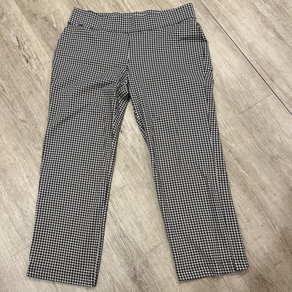Lands’ End 1X Petite dark Brown & Tan Houndstooth Stretch Pull-On Pants Like New - Picture 1 of 13